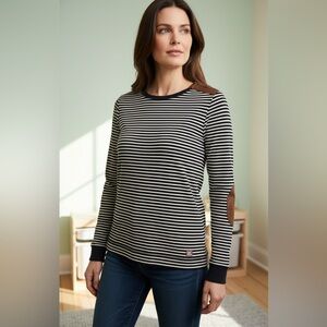 Ralph Lauren Black & White Striped Long Sleeve Top w/ Shoulder Patches, NWT, M